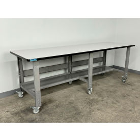 3512 Mobile Workbench, 96 x 36", Adj. Height, Plastic Laminate T-Mold Edge, Gray