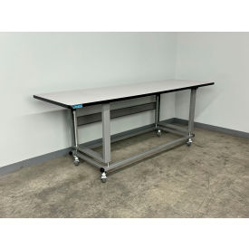 2500 Electric Hydro Lift Mobile Workbench, 96x36", Plastic Laminate T-Mold Edge, Gray
