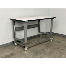 2500 Electric Hydro Lift Mobile Workbench, 72x30", Plastic Laminate T-Mold Edge, Gray
