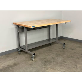 2012 Mobile Workbench, 48 x 30", Adjustable Height, Maple Square Edge, Gray