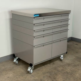 Mobile Drawer Unit #4, Solid Flat Front, 1-3/4" Stainless Skin Top, 32"W x 24"D, Gray