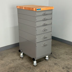 Mobile Drawer Unit #1, 1-3/4" Maple Top, 16"W x 24"D, Gray