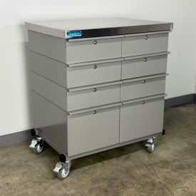 Mobile Drawer Unit #3, Solid Flat Front, 1-3/4" Stainless Skin Top, 32"W x 24"D, Gray