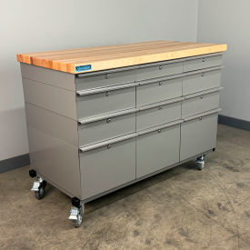 Mobile Drawer Unit #2, Solid Flat Front, 1-3/4" Maple Top, 47"W x 24"D, Gray