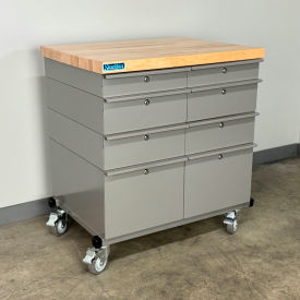 Mobile Drawer Unit #2, Solid Flat Front, 1-3/4" Maple Top, 32"W x 24"D, Gray