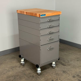 Mobile Drawer Unit #4, 1-3/4" Maple Top, 16"W x 24"D, Gray