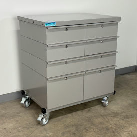 Mobile Drawer Unit #3, Solid Flat Front, 13 Gauge Steel Top, 32"W x 24"D, Gray