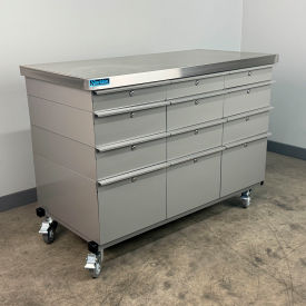 Mobile Drawer Unit #2, Solid Flat Front, 1-3/4" Stainless Skin Top, 47"W x 24"D, Gray