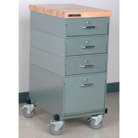 Mobile Drawer Unit #3, 1-3/4" Maple Top, 16"W x 24"D, Gray