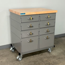 Mobile Drawer Unit #3, 1-3/4" Maple Top, 32"W x 24"D, Gray