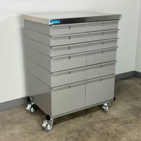 Mobile Drawer Unit #1, Solid Flat Front, 1-3/4" Stainless Skin Top, 32"W x 24"D, Gray