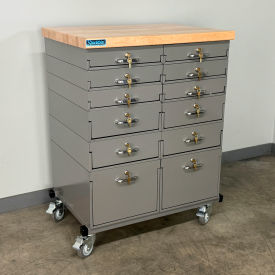 Mobile Drawer Unit #1, 1-3/4" Maple Top, 32"W x 24"D, Gray