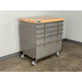 Mobile Drawer Unit #4, Solid Flat Front, 1-3/4" Maple Top, 32"W x 24"D, Gray