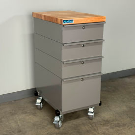 Mobile Drawer Unit #3, Solid Flat Front, 1-3/4" Maple Top, 16"W x 24"D, Gray