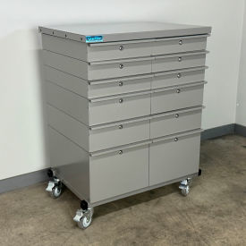 Mobile Drawer Unit #1, Solid Flat Front, 13 Gauge Steel Top, 32"W x 24"D, Gray