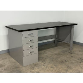 Drawer Pedestal Workbench #1, 1" Phenolic Top, 60"W x 30"D, Gray