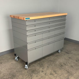 Mobile Drawer Unit #1, Solid Flat Front, 1-3/4" Maple Top, 47"W x 24"D, Gray