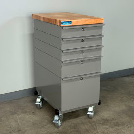 Mobile Drawer Unit #4, Solid Flat Front, 1-3/4" Maple Top, 16"W x 24"D, Gray