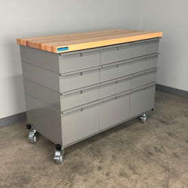 Mobile Drawer Unit #3, Solid Flat Front, 1-3/4" Maple Top, 47"W x 24"D, Gray