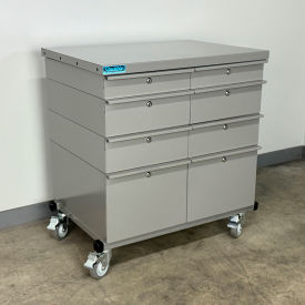 Mobile Drawer Unit #2, Solid Flat Front, 13 Gauge Steel Top, 32"W x 24"D, Gray