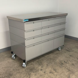 Mobile Drawer Unit #3, Solid Flat Front, 1-3/4" Stainless Skin Top, 47"W x 24"D, Gray