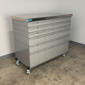 Mobile Drawer Unit #1, Solid Flat Front, 1-3/4" Stainless Skin Top, 47"W x 24"D, Gray