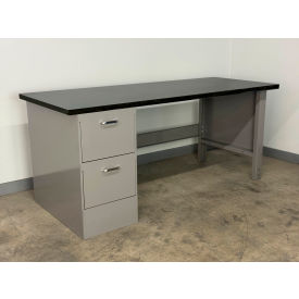 Drawer Pedestal Workbench #2, 1" Phenolic Top, 48"W x 36"D, Gray
