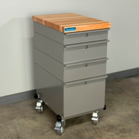 Mobile Drawer Unit #2, Solid Flat Front, 1-3/4" Maple Top, 16"W x 24"D, Gray