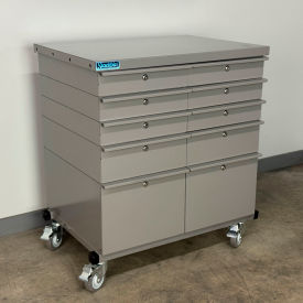Mobile Drawer Unit #4, Solid Flat Front, 13 Gauge Steel Top, 32"W x 24"D, Gray