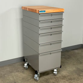 Mobile Drawer Unit #1, Solid Flat Front, 1-3/4" Maple Top, 16"W x 24"D, Gray