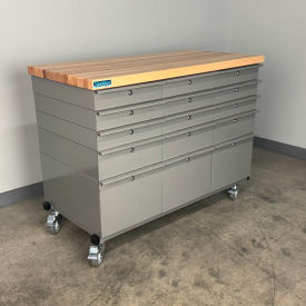 Mobile Drawer Unit #4, Solid Flat Front, 1-3/4" Maple Top, 47"W x 24"D, Gray