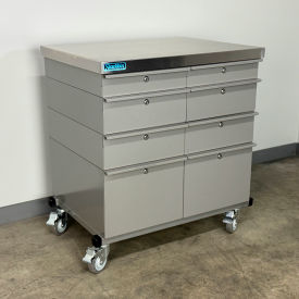 Mobile Drawer Unit #2, Solid Flat Front, 1-3/4" Stainless Skin Top, 32"W x 24"D, Gray