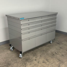 Mobile Drawer Unit #4, Solid Flat Front, 13 Gauge Steel Top, 47"W x 24"D, Gray