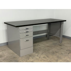Drawer Pedestal Workbench #4, 1" Phenolic Top, 60"W x 36"D, Gray