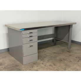 Drawer Pedestal Workbench #4, 1-3/4" Stainless Skin Top, 60"W x 36"D, Gray