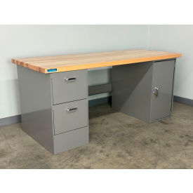 Drawer Cabinet Pedestal Workbench #2, 1-3/4" Maple Top, 48"W x 36"D, Gray