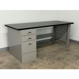 Drawer Pedestal Workbench #3, 1" Phenolic Top, 60"W x 36"D, Gray