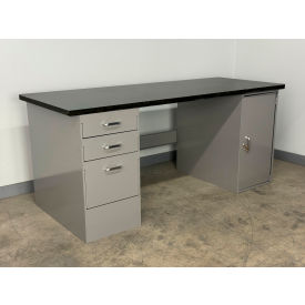 Drawer Cabinet Pedestal Workbench #3, 1" Phenolic Top, 48"W x 30"D, Gray