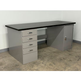Drawer Cabinet Pedestal Workbench #1, 1" Phenolic Top, 60"W x 30"D, Gray