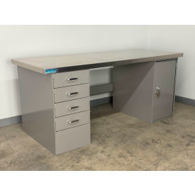 Drawer Cabinet Pedestal Workbench #1, 1-3/4" Stainless Skin Top, 60"W x 30"D, Gray