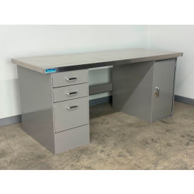 Drawer Cabinet Pedestal Workbench #3, 1-3/4" Stainless Skin Top, 60"W x 36"D, Gray