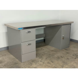 Drawer Cabinet Pedestal Workbench #2, 1-3/4" Stainless Skin Top, 48"W x 36"D, Gray