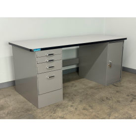 Drawer Cabinet Pedestal Workbench #4, 1-1/4" Plastic Laminate Top, 48"W x 30"D, Gray
