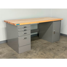 Drawer Cabinet Pedestal Workbench #4, 1-3/4" Maple Top, 72"W x 30"D, Gray