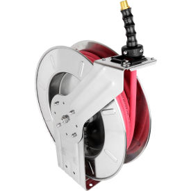 Stainless Steel Retractable Air Hose Reel, 3/8" x 50'L EPDM Hose with 1/4" NPT, 300 PSI
