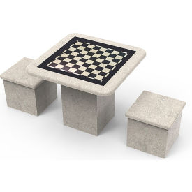 36" Square Checkerboard Game Table Pedestal Set w/ Two Stools, SB1 Sandblast