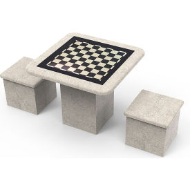 36 Square Checkerboard Game Table Pedestal Set w/ Two Stools, SB6 Sandblast