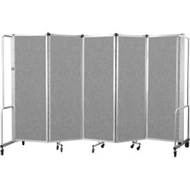 Mobile Room Divider, Polyethylene Terephthalate, 118"W x 6'H, 5 Panels, Gray