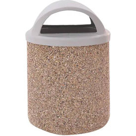 Acid Wash Gray Concrete Waste Receptacle W/Brown Dome Lid- 26" Dia x 44"H