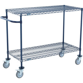 Push Cart, 2 Shelf, 60"W x 21"D x 40"H, Poly Casters, 4 Swivel, 2 Brake